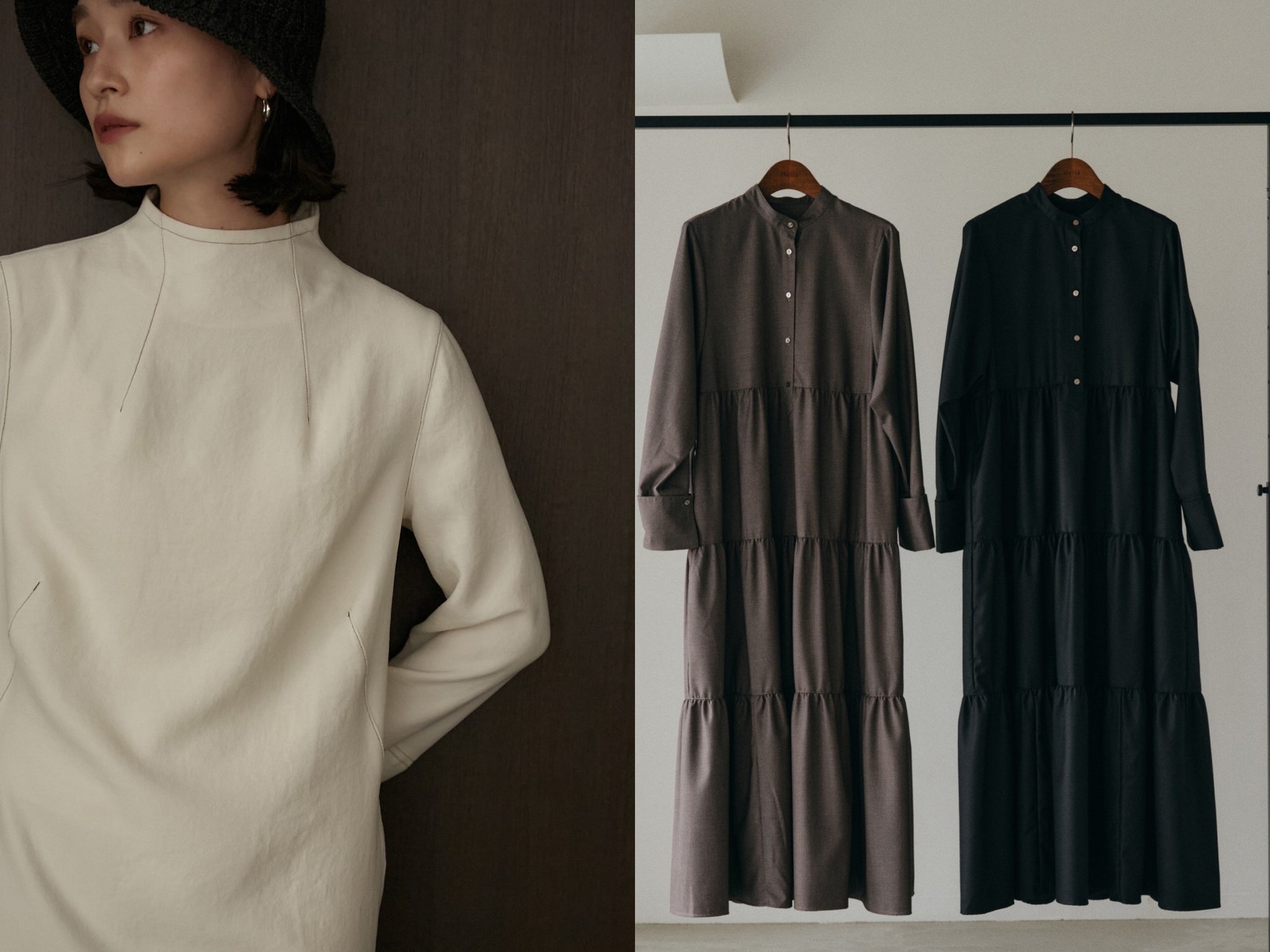22 Hella WINTER COLLECTION 【 STITCH WORK DRESS / FRENCH CUFFS TIERED DRESS 】