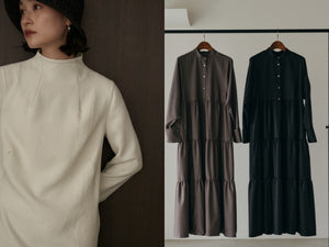 22 Hella WINTER COLLECTION 【 STITCH WORK DRESS / FRENCH CUFFS TIERED DRESS 】