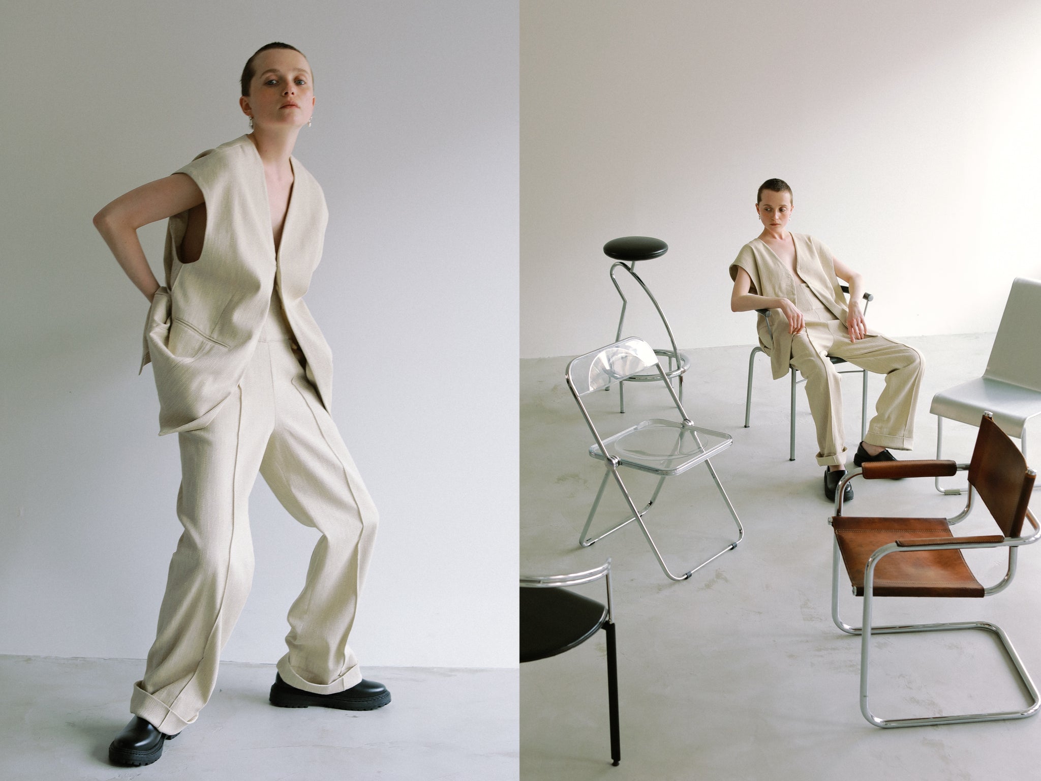 23 Hella SPRING COLLECTION【 SLAB MELANGE GILET / TURNUP HIGH WAIST PT 】