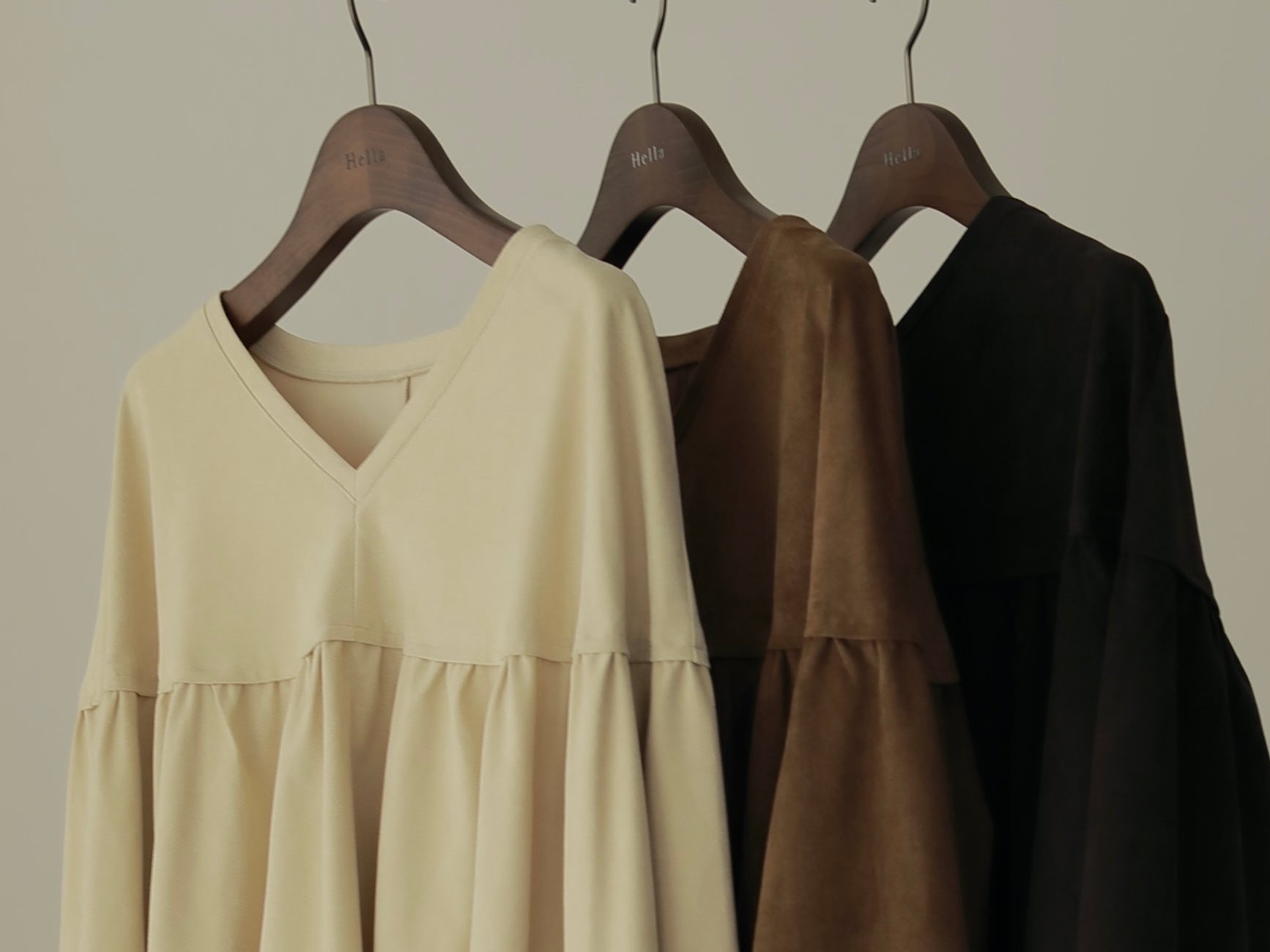 21 Hella WINTER COLLECTION【 PART 1-2 】SUEDE GATHER BLOUSE / TAPERED WORK PANTS