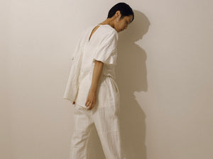 22 Hella SUMMER COLLECTION【 PART 1-2 】STRIPE VNECK BLOUSE / DRAWSTRING PANTS
