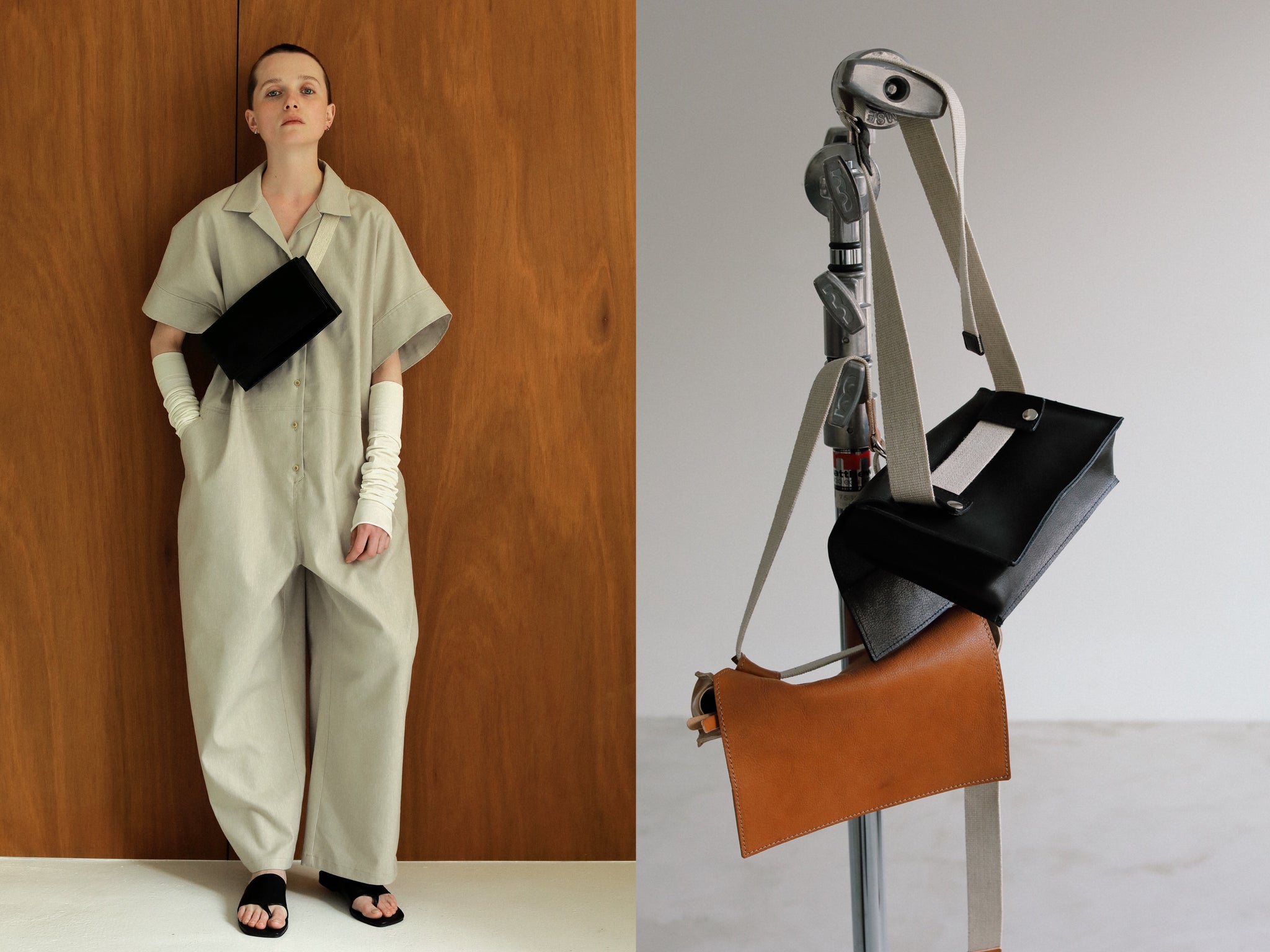 23 Hella SUMMER COLLECTION【 BACK GATHER COMBINAISON / LEATHER BAG 】