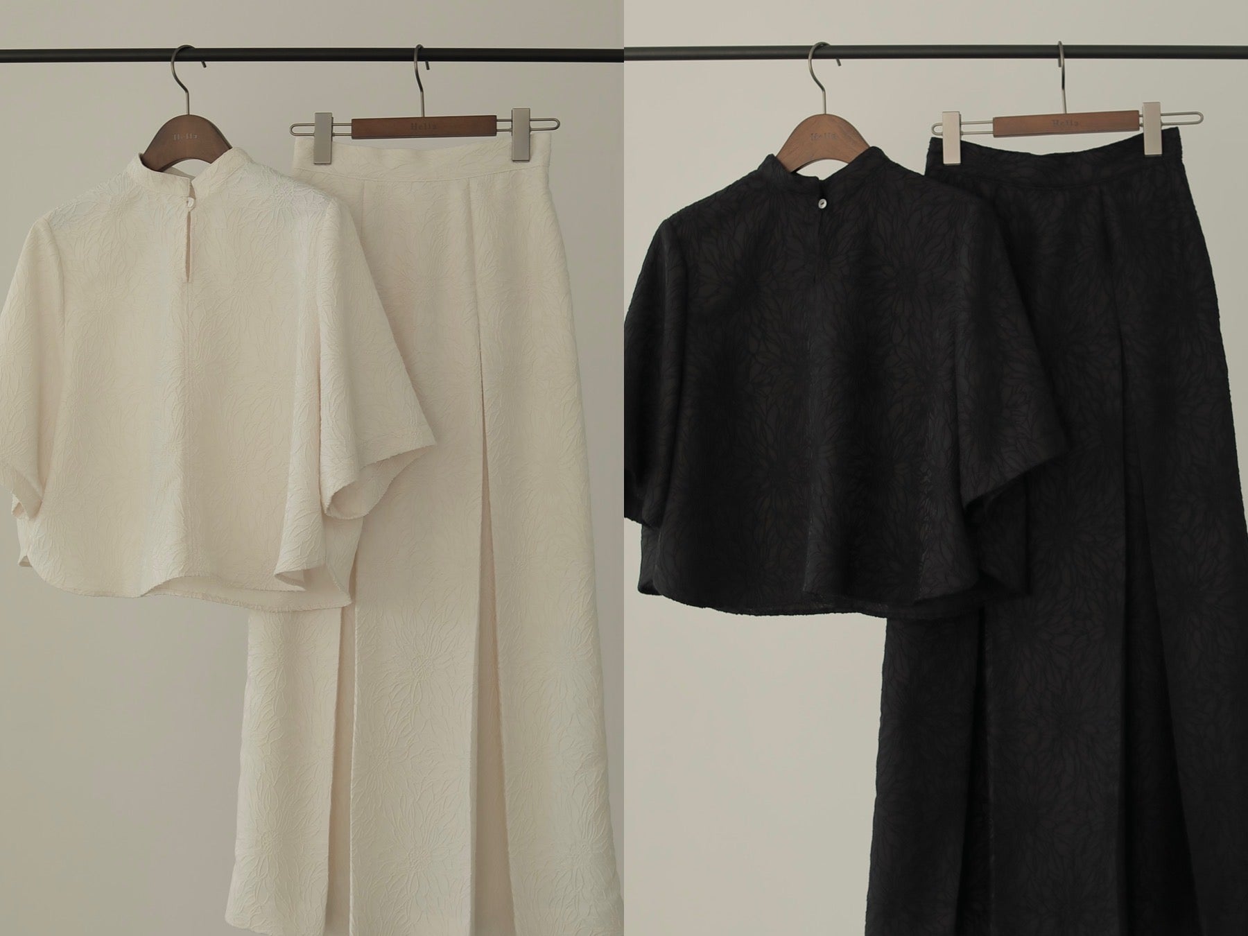 22 Hella SUMMER COLLECTION【 PART 2-2 】JACQUARD CROPPED BLOUSE / JACQUARD BOXPLEATS SKIRT