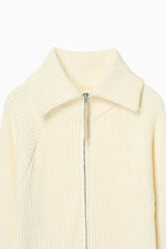 画像をギャラリービューアに読み込む, Wide Collar Rib Zip Knit
