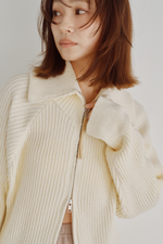 画像をギャラリービューアに読み込む, Wide Collar Rib Zip Knit
