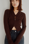 V Neck Zip Knit Cardigan