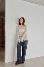 画像をギャラリービューアに読み込む, Flocked Lace Sheer Top
