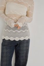 画像をギャラリービューアに読み込む, Flocked Lace Sheer Top
