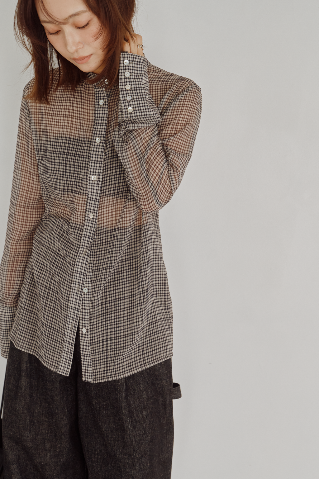 Sheer Check Slim Shirt