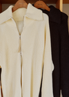Wide Collar Rib Zip Knit
