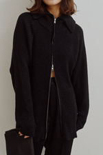 画像をギャラリービューアに読み込む, Wide Collar Rib Zip Knit
