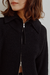 Wide Collar Rib Zip Knit