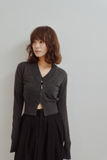 画像をギャラリービューアに読み込む, V Neck Zip Knit Cardigan
