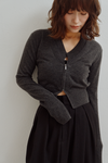 V Neck Zip Knit Cardigan