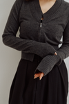 V Neck Zip Knit Cardigan