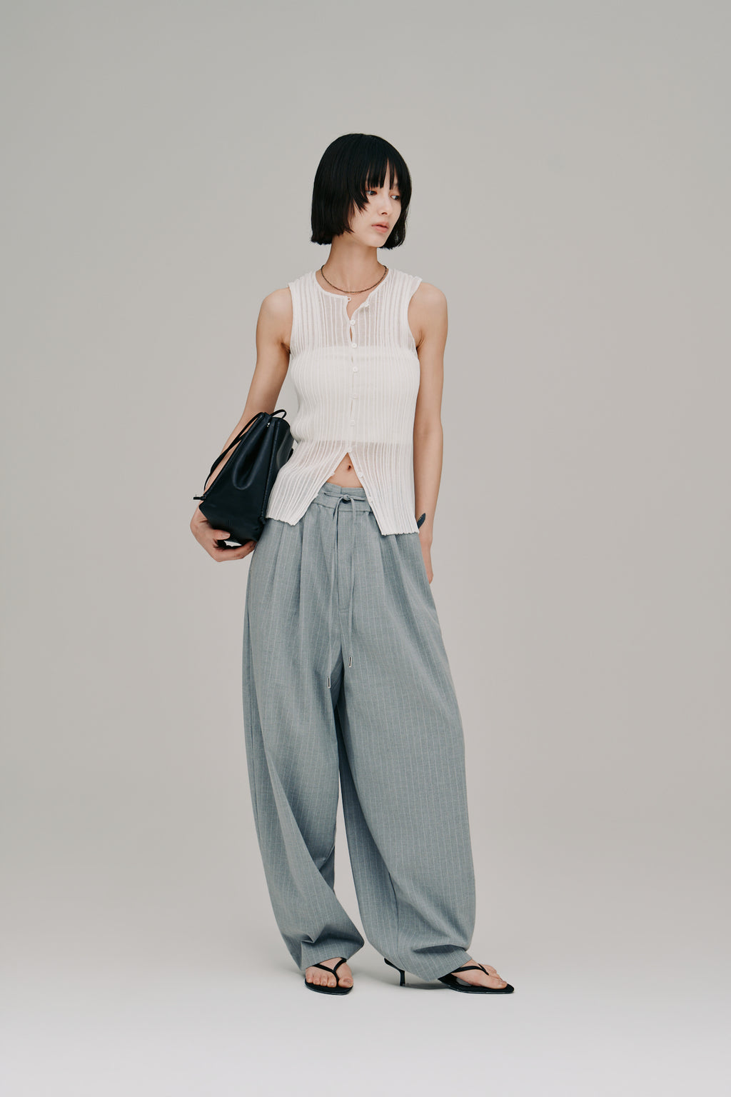 stripe gather cocoon pants