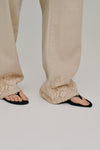lace hem denim pants