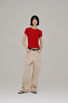 lace hem denim pants
