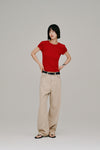 lace hem denim pants