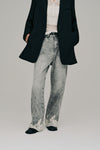lace hem denim pants