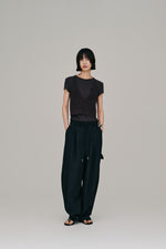 画像をギャラリービューアに読み込む, stripe gather cocoon pants
