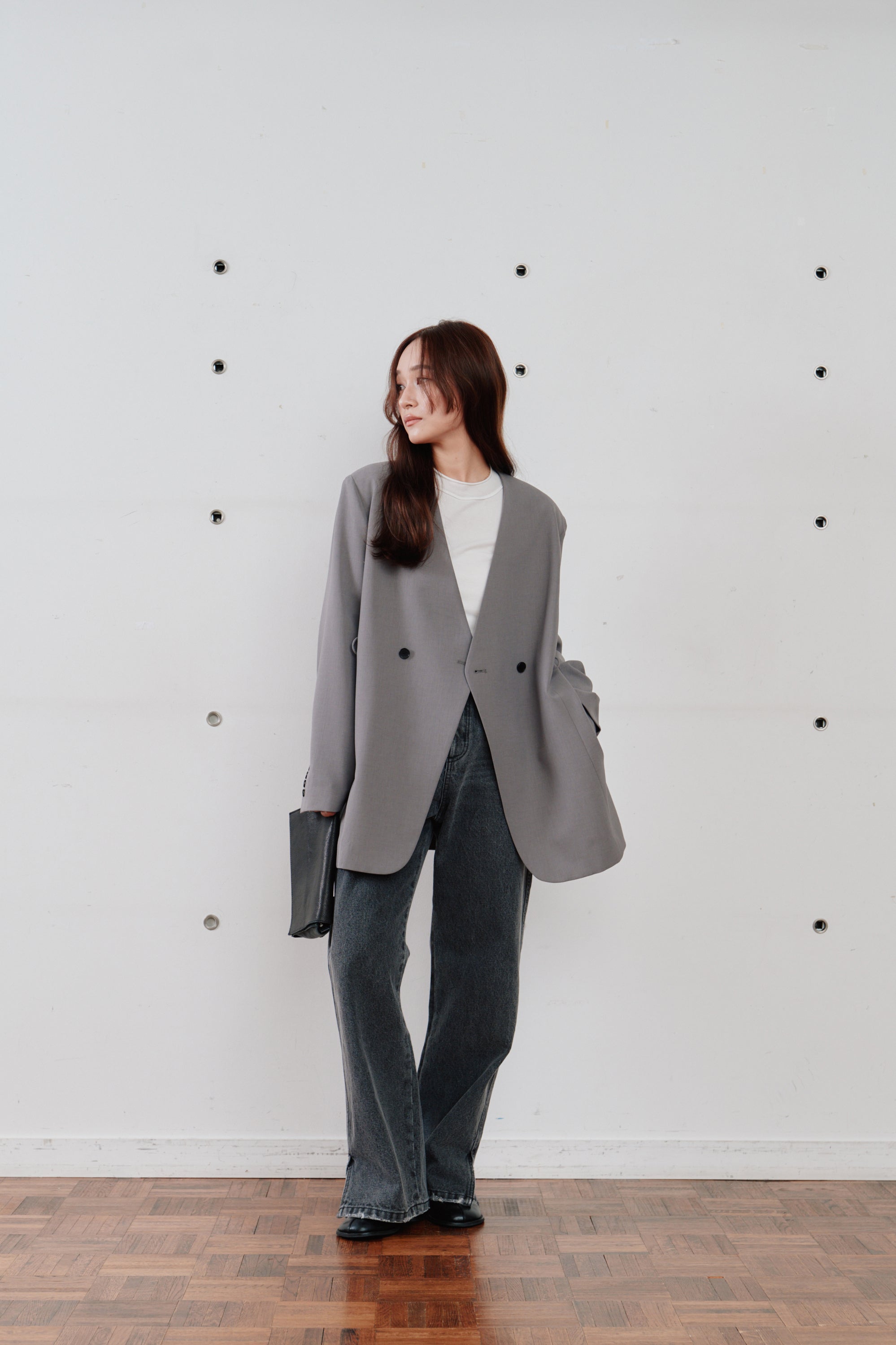 double button no collar jacket