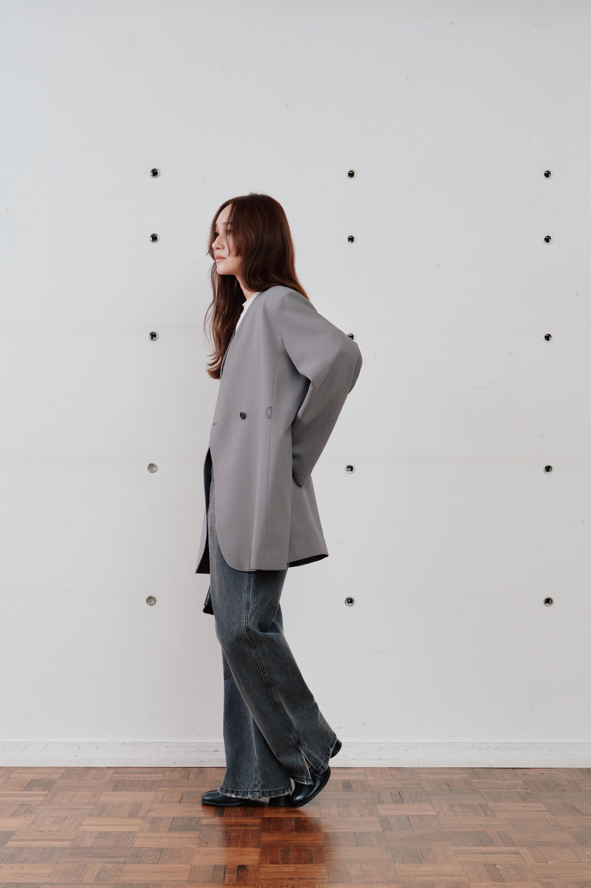 double button no collar jacket