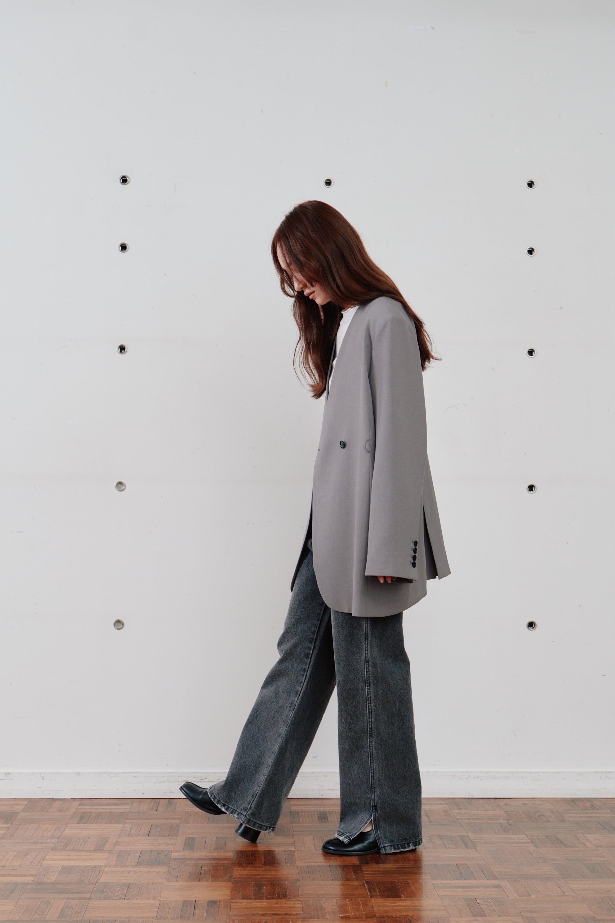 double button no collar jacket