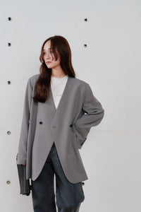 double button no collar jacket