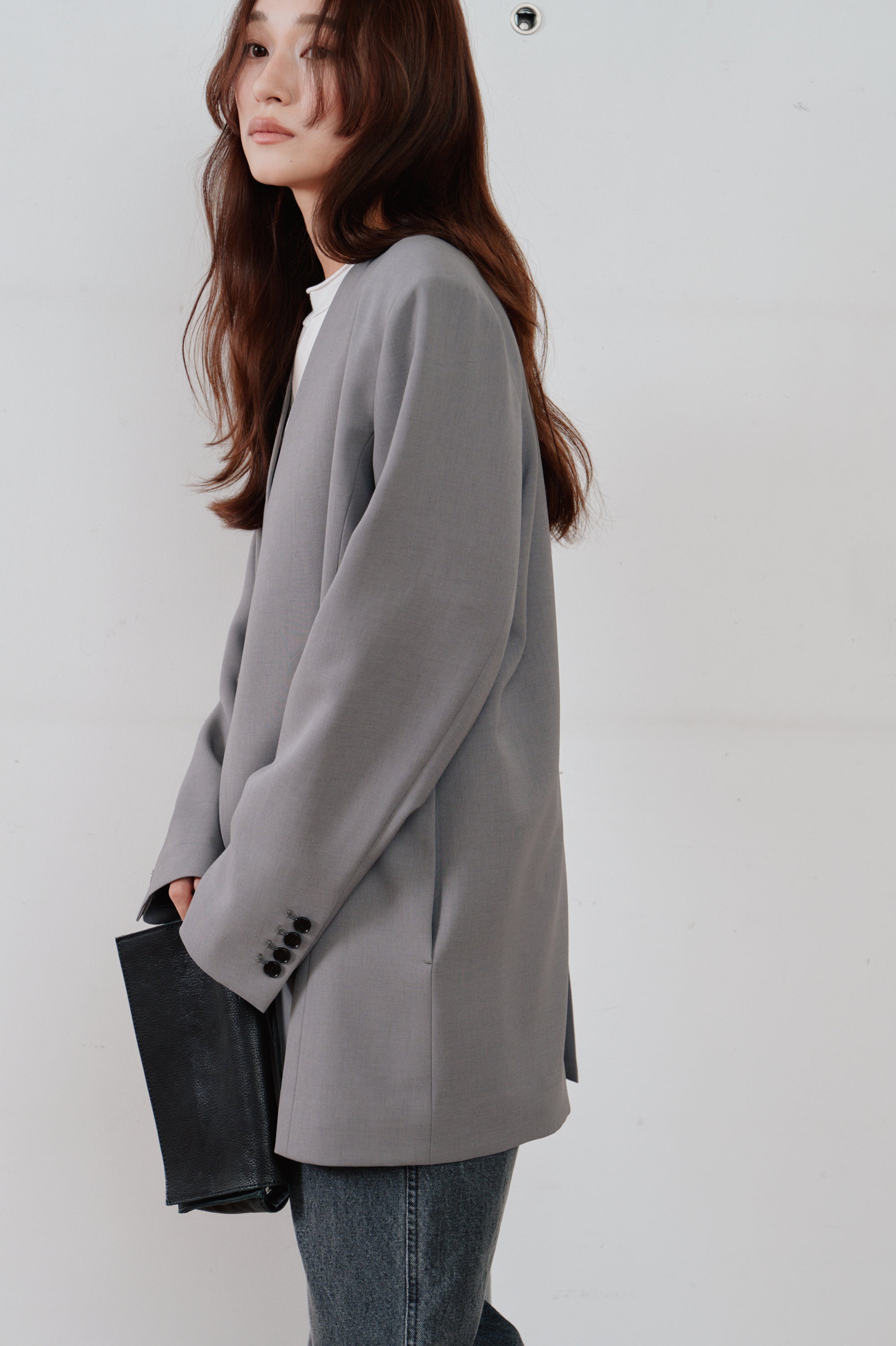 double button no collar jacket