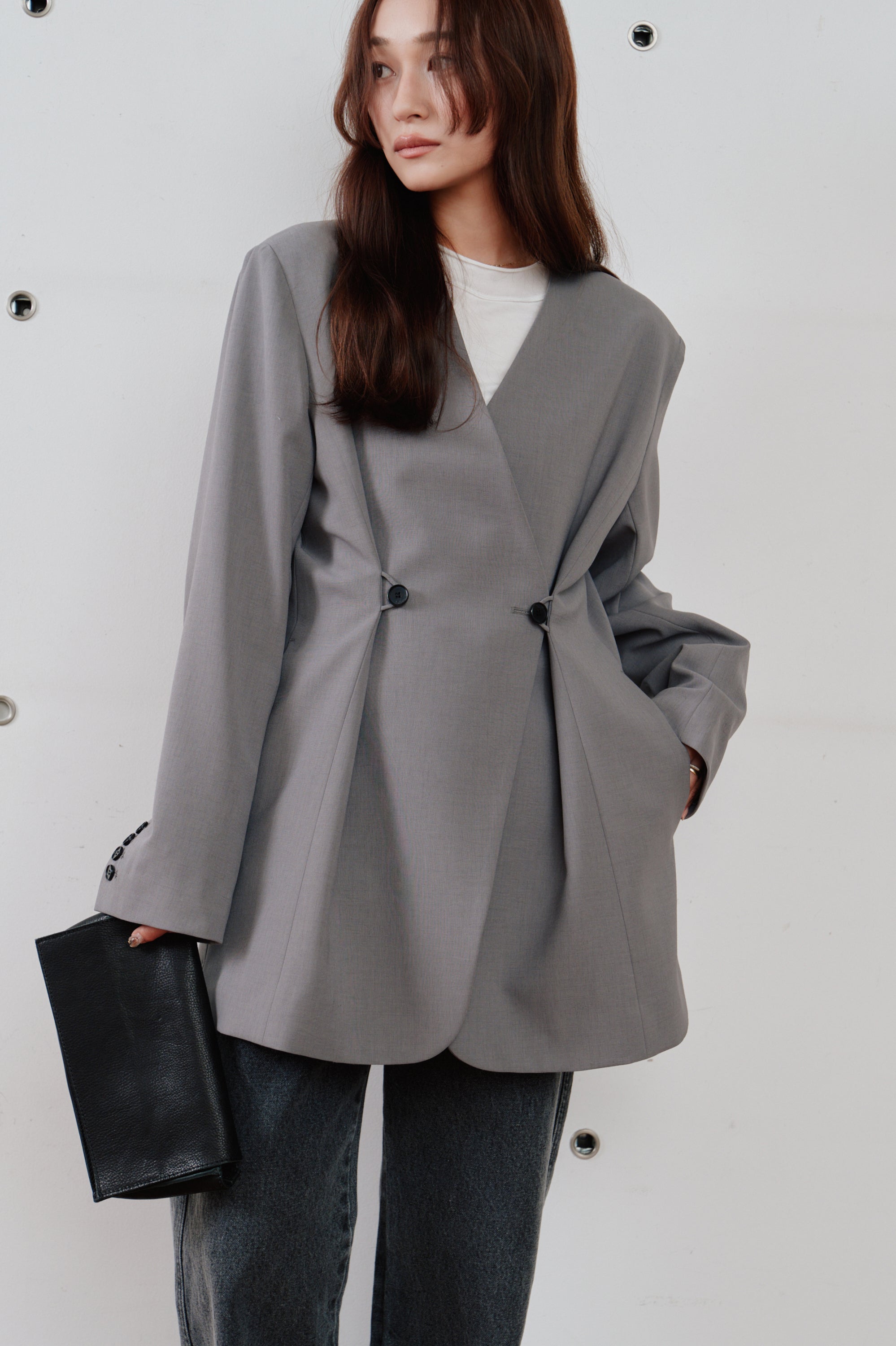 double button no collar jacket