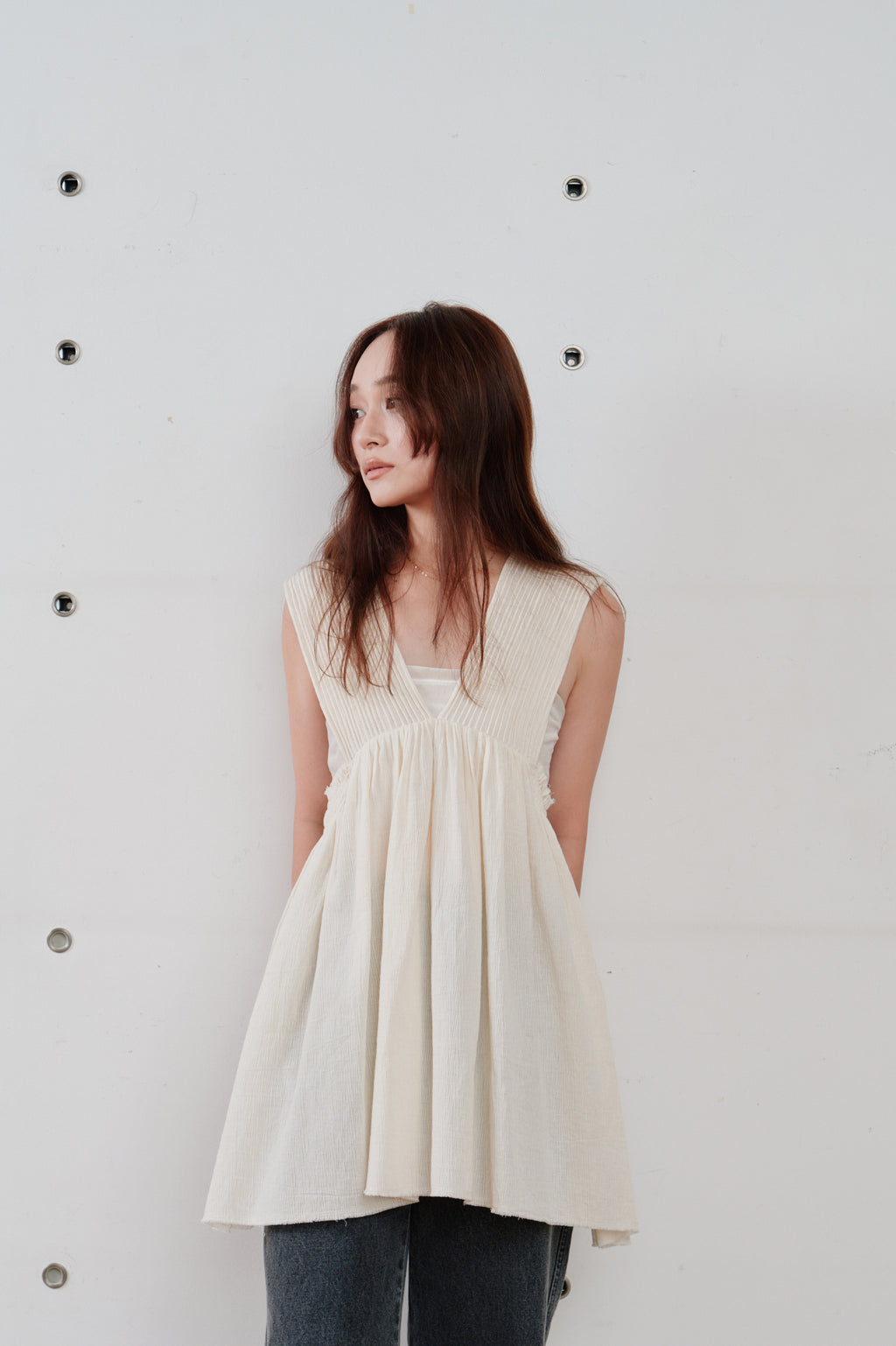 cotton crepe gather top