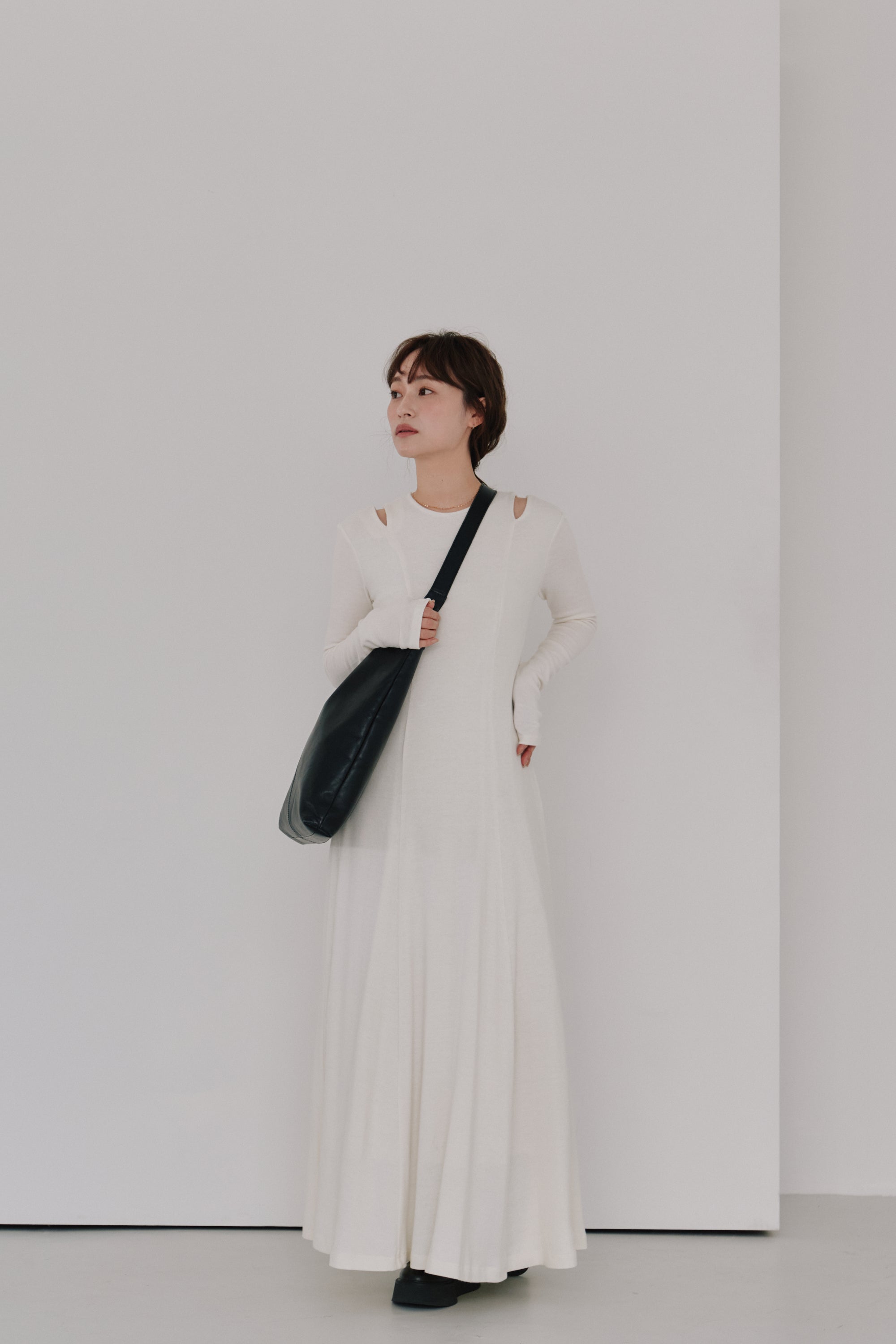 shoulder slit long dress