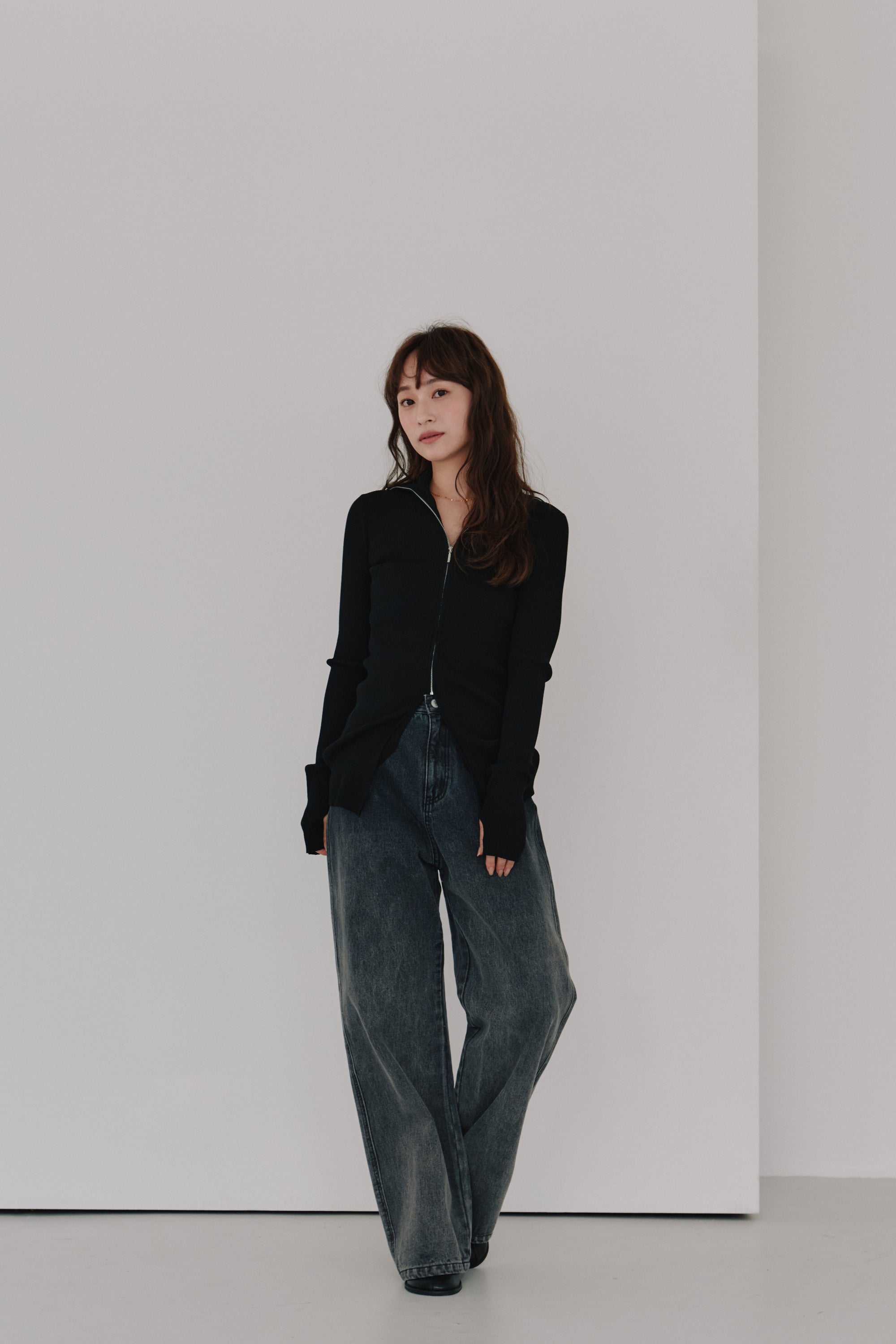 zip up rib knit