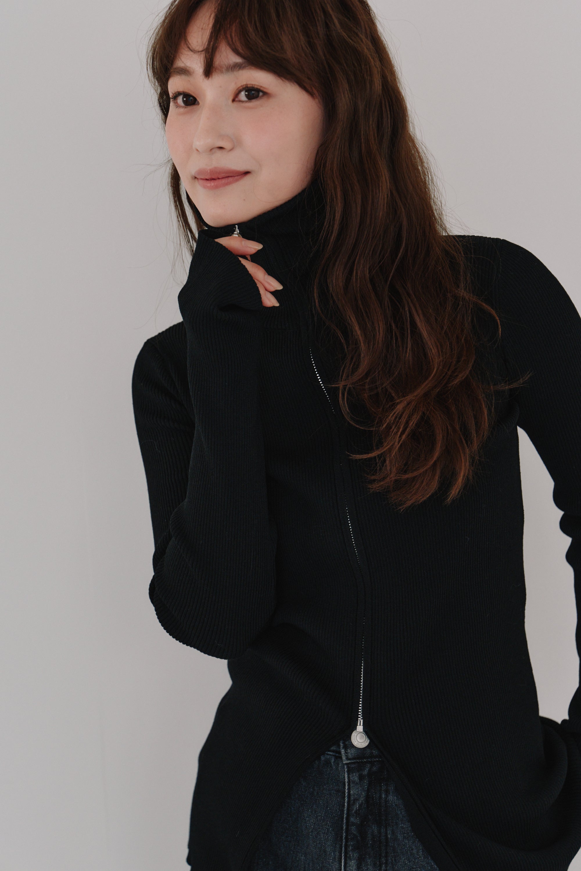 zip up rib knit