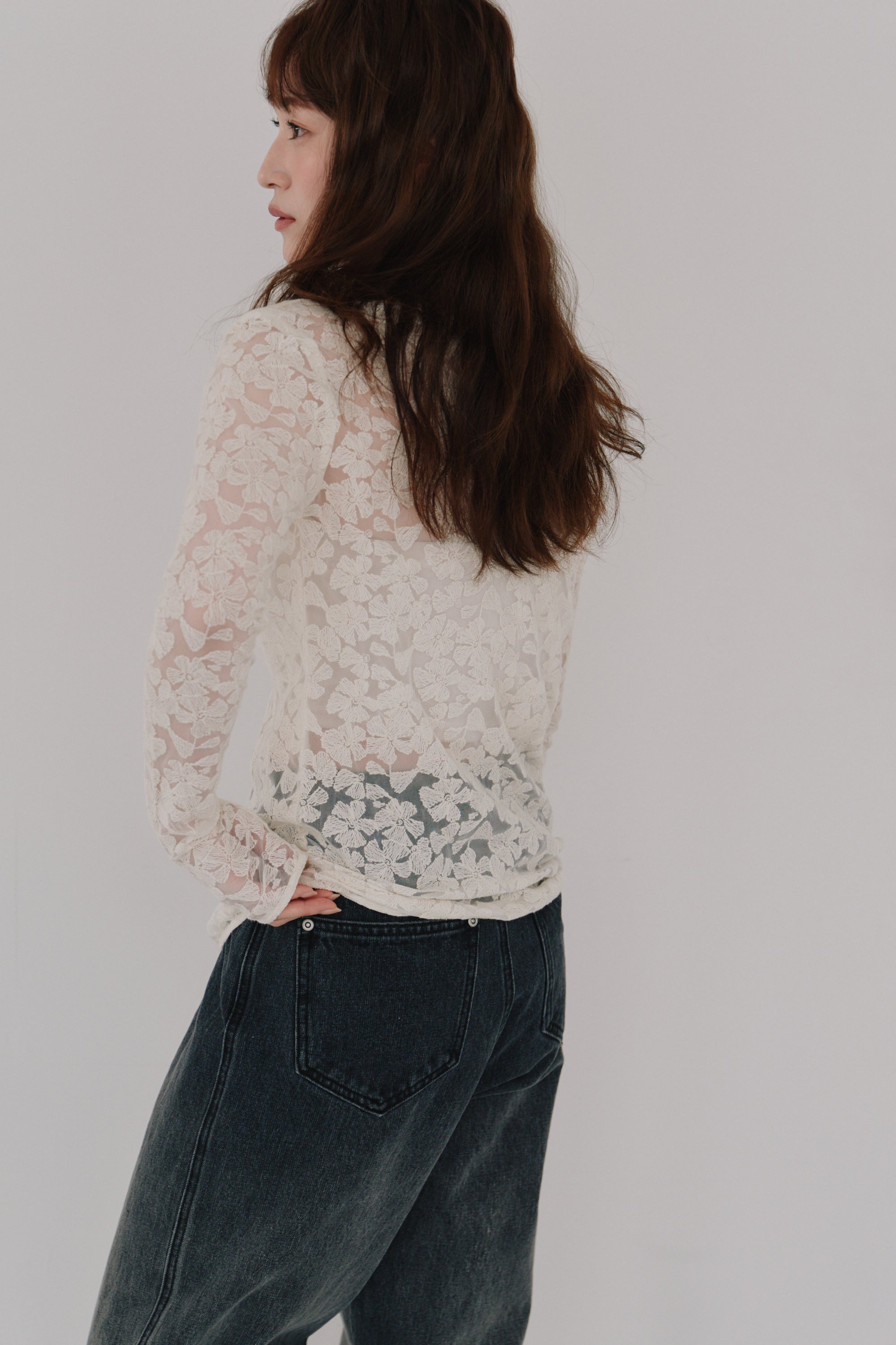 tulle embroidery tops