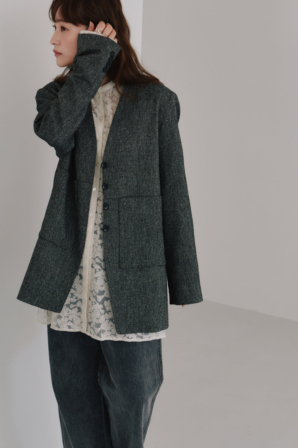 silk nep collarless jacket