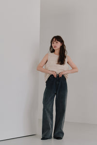 cut jacquard check blouse