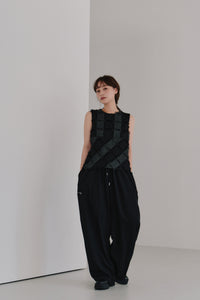 cut jacquard check blouse