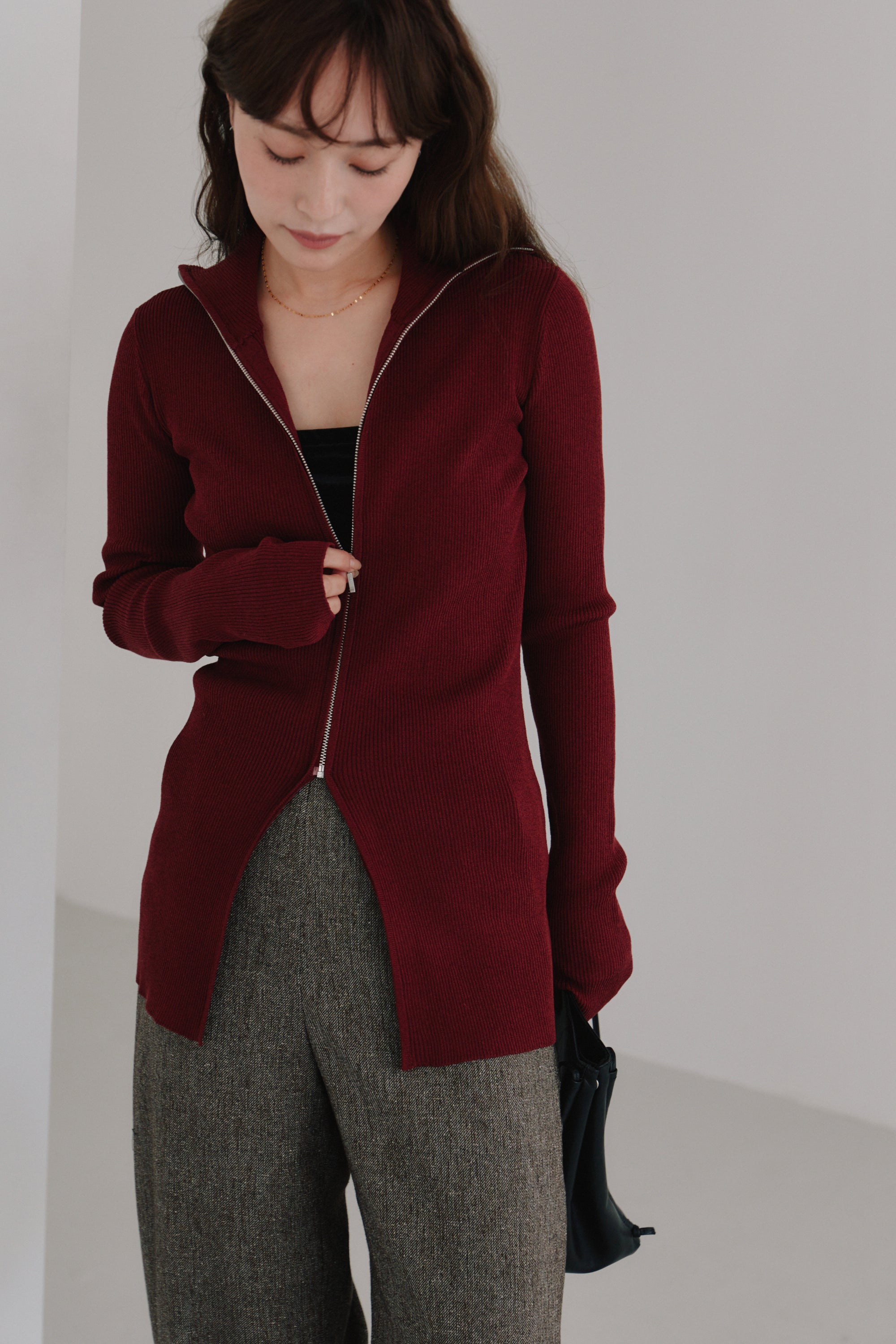 zip up rib knit