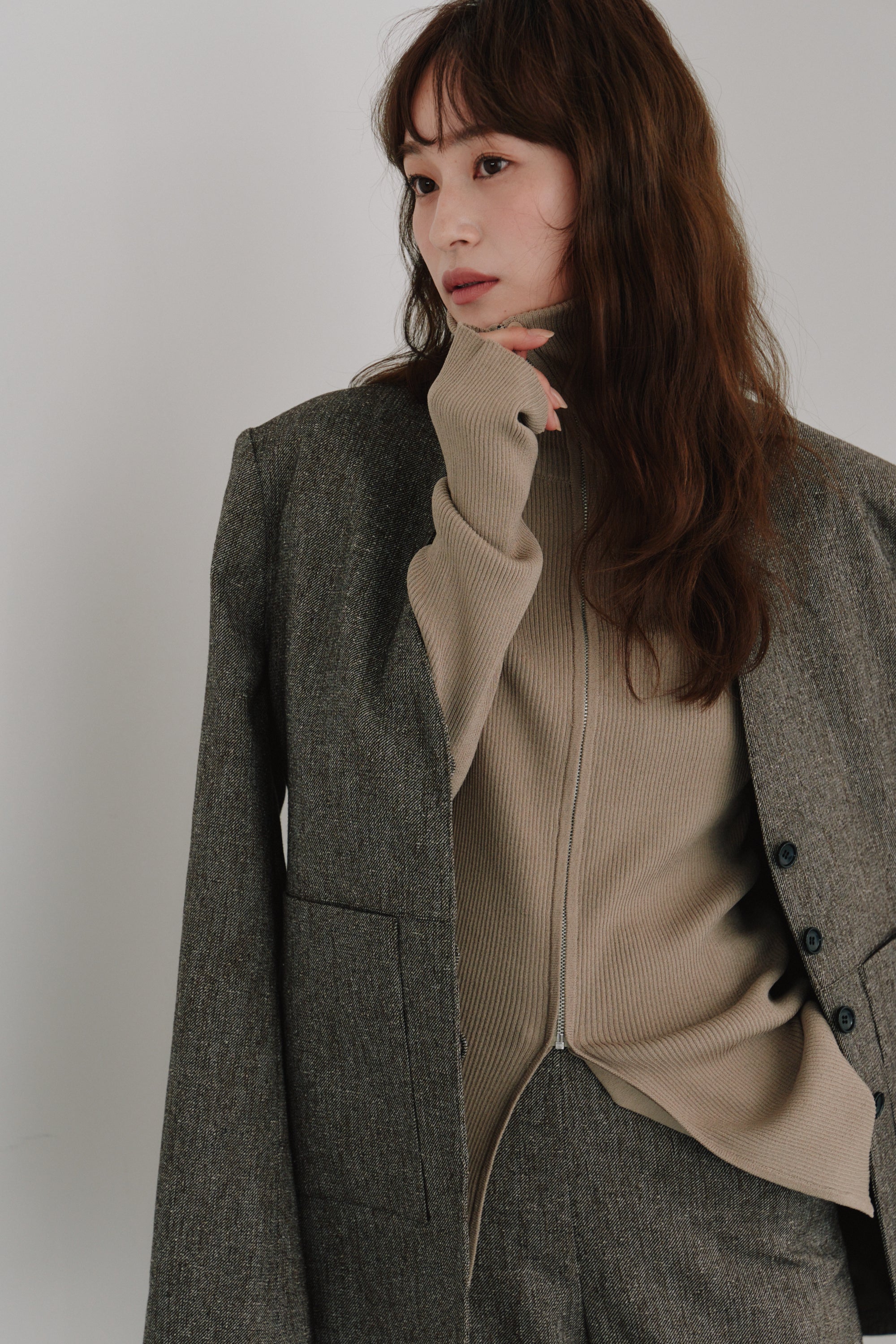 zip up rib knit