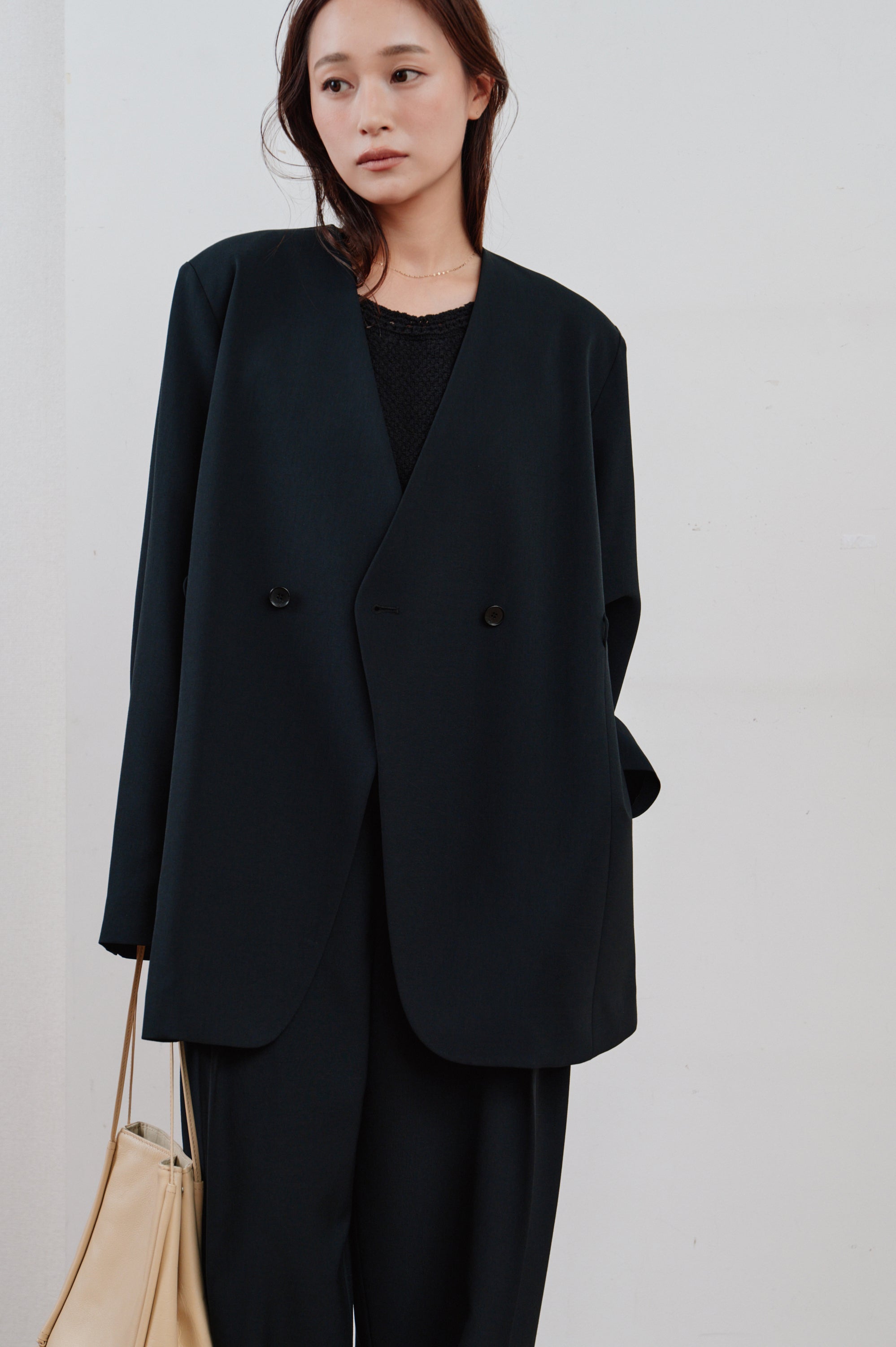 double button no collar jacket