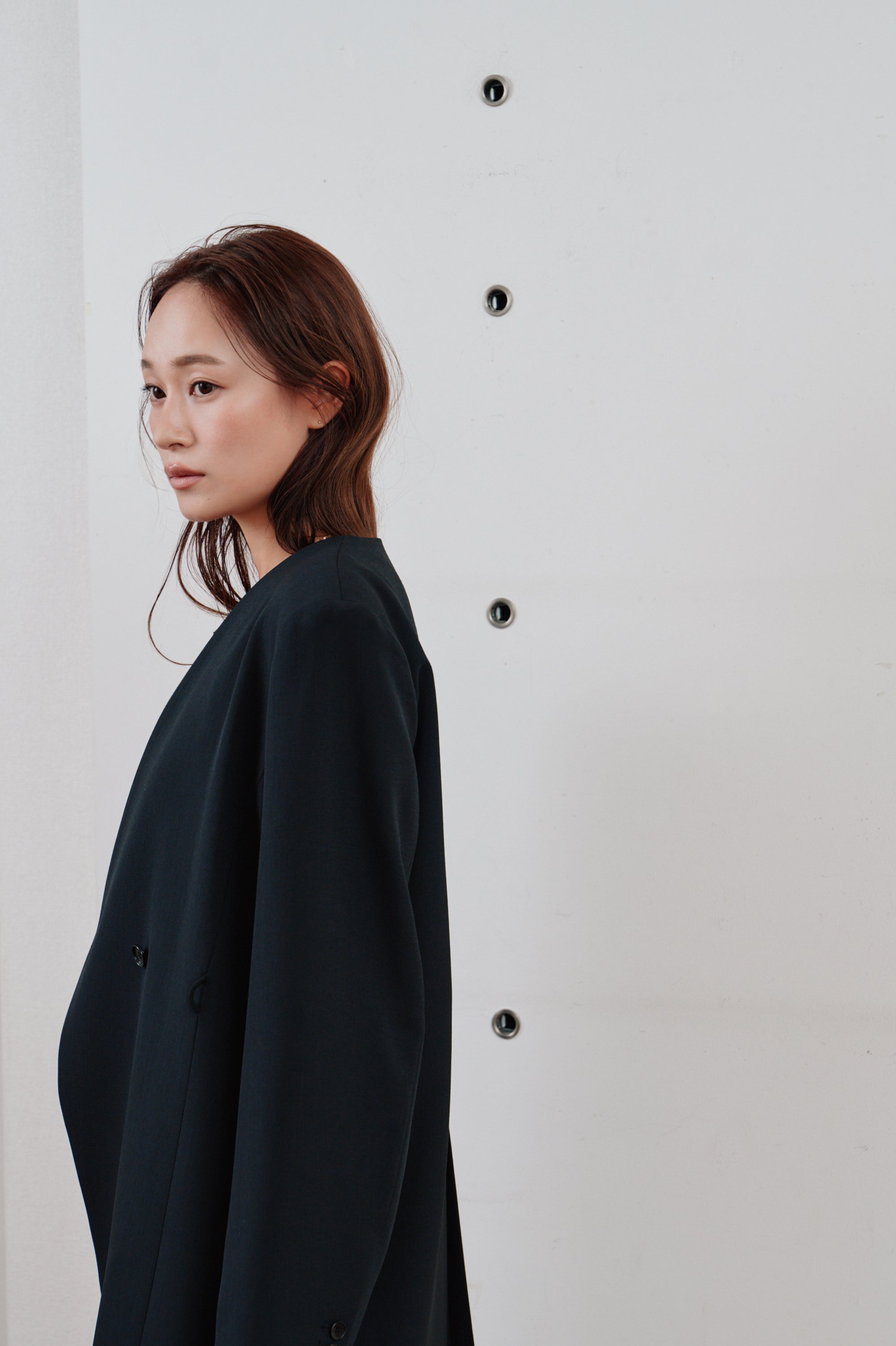 double button no collar jacket