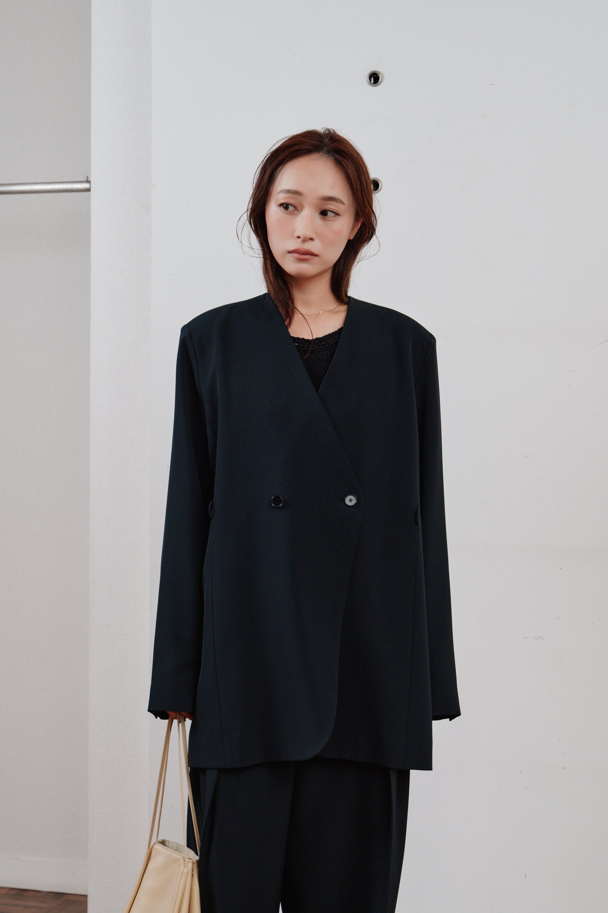 double button no collar jacket