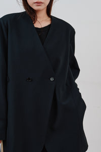 double button no collar jacket