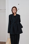 double button no collar jacket