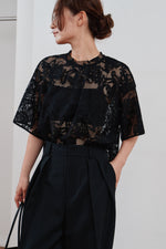 画像をギャラリービューアに読み込む, rascel lace half sleeve top
