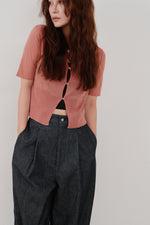 画像をギャラリービューアに読み込む, cropped sheer knit cardigan
