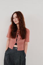 画像をギャラリービューアに読み込む, cropped sheer knit cardigan
