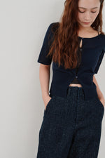画像をギャラリービューアに読み込む, cropped sheer knit cardigan
